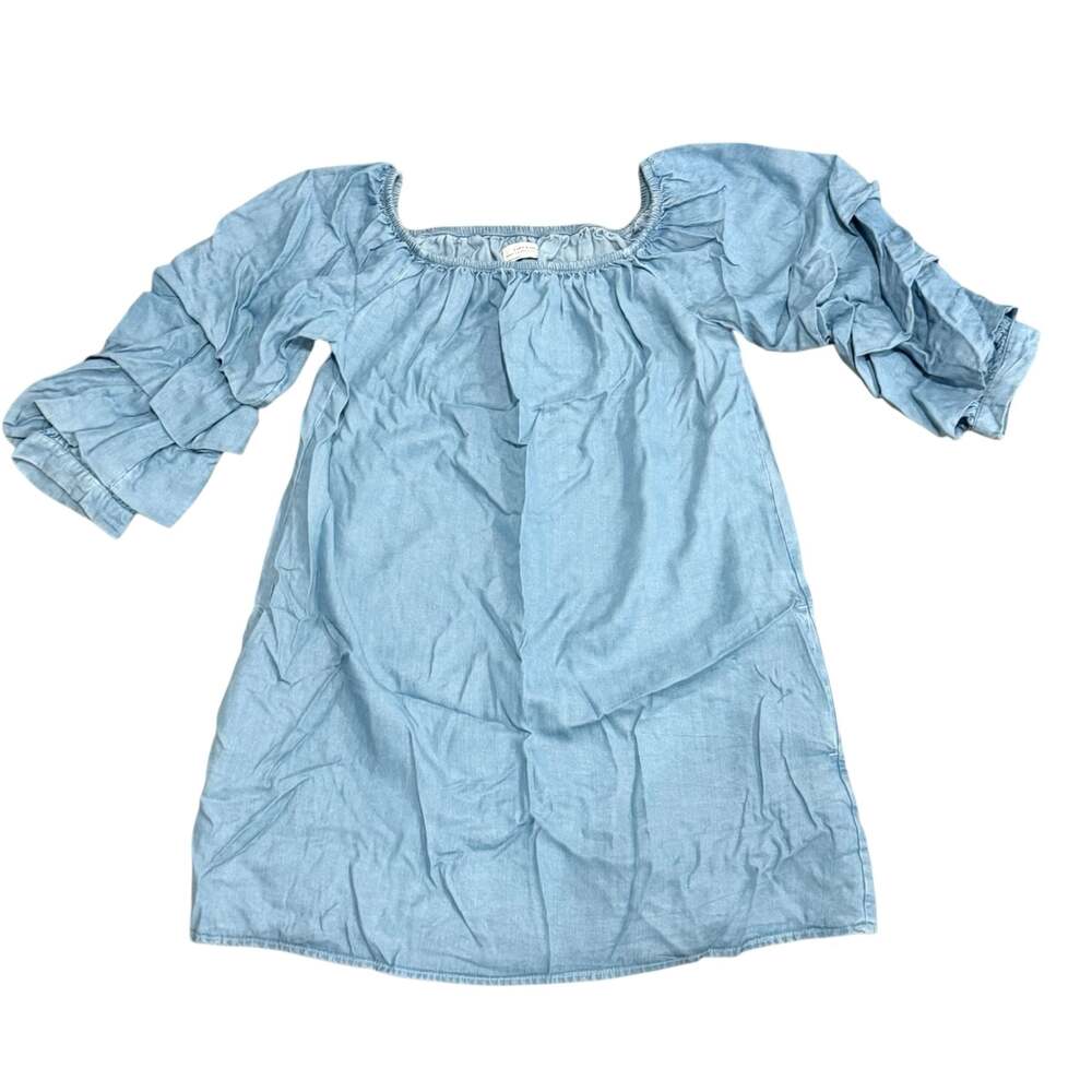Zara Premium Denim Collection Shoulder Mini Dress with Tiered Ruffle Sleeves